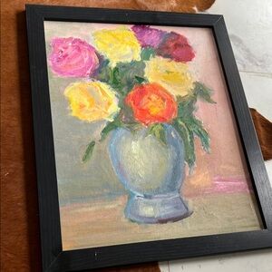 Framed 
Original Impressionism Oil Painting 22”x18" Still Life Floral